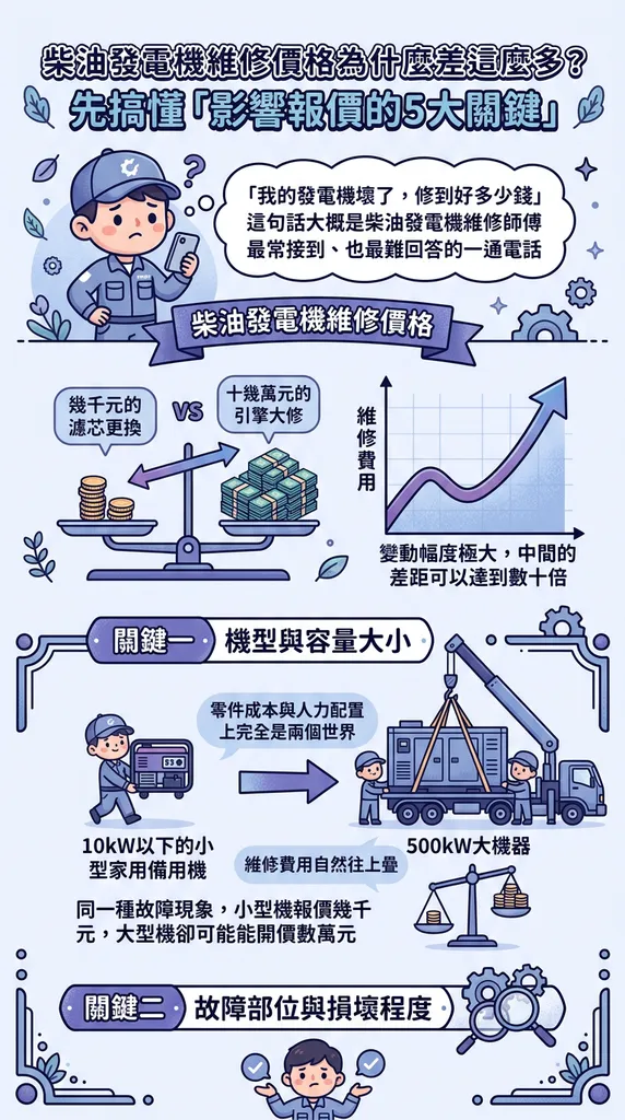 柴油發電機維修價格為什麼差這麼多？先搞懂「影響報價的5大關鍵」